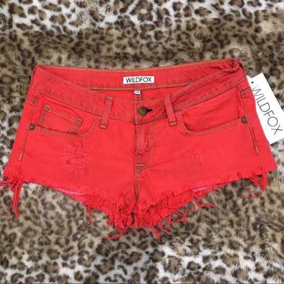 Wildfox Pants - NWT WILDFOX FRIDAY NIGHT RED DISTRESSED SHORTS 28